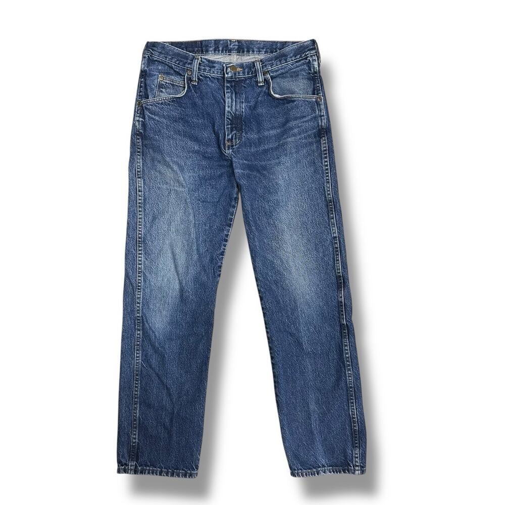 Y2K Wrangler Jeans Blue Denim Cotton Sz 32 x 30 Classic Cowboy Rodeo Great Fade